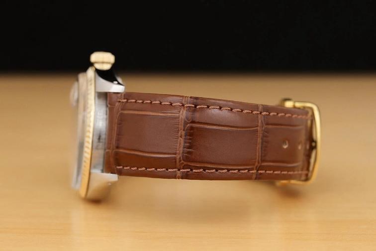 ROLEX DATEJUST 1601 14K GOLD STEEL SILVER DIAMOND WATCH w/ BROWN LEATHER BAND - 5