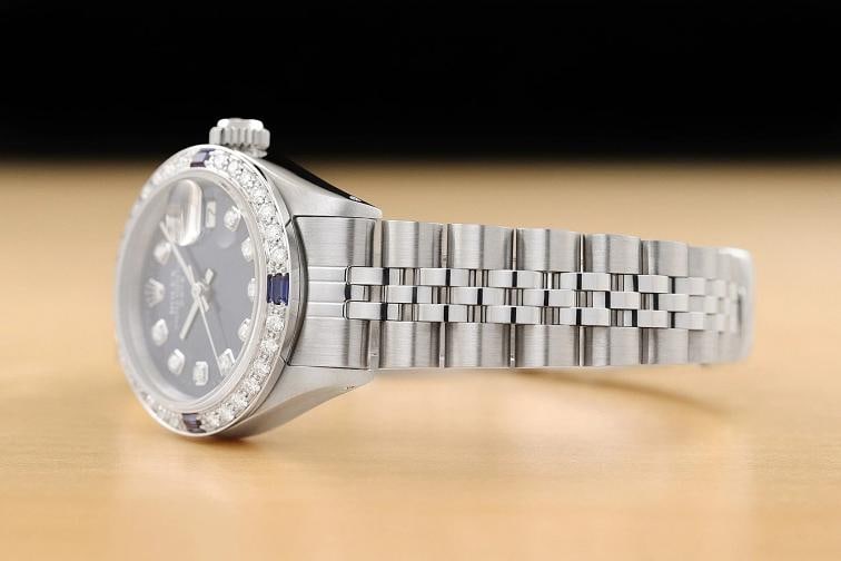 LADIES ROLEX DATE 6917 DIAMOND SAPPHIRE 18K WHITE GOLD STEEL BLUE DIAL WATCH - 4