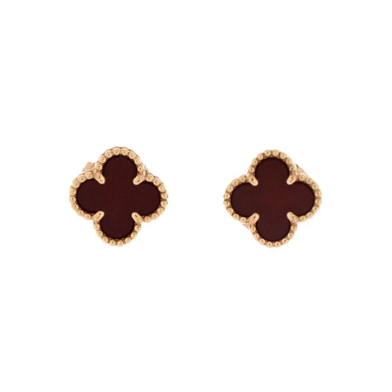 Van Cleef & Arpels Sweet Alhambra Stud Earrings 18K Rose Gold and Carnelian: Measurements: Height/Length: 9.30 mm, Width: 9.30 mm