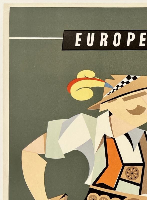 Original Vintage Poster EUROPE QANTAS Airline Travel Tourism 15" x 20" LINEN - 2