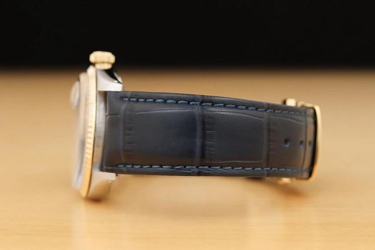 ROLEX DATEJUST 1601 SILVER 14K YELLOW GOLD STEEL BLUE LEATHER BAND WATCH - 5