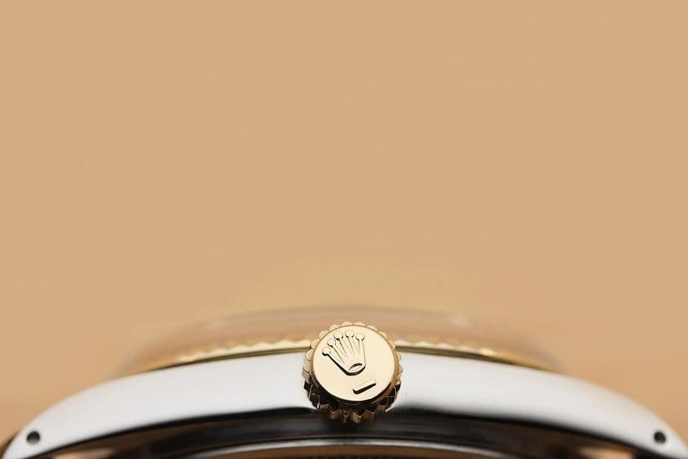 ROLEX DATEJUST 1601 SILVER 14K YELLOW GOLD STEEL BLUE LEATHER BAND WATCH - 9