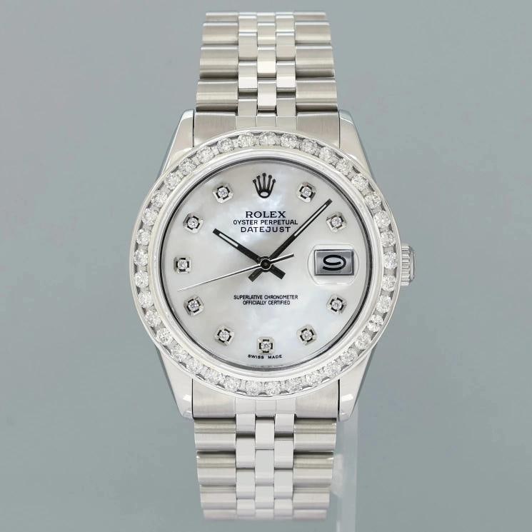 MINT Rolex DateJust 16014 Mother of Pearl Diamond Bezel Jubilee Band 36mm Watch - 2