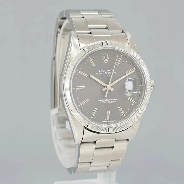 MINT Rolex Oyster Perpetual Date 34mm 15210 Steel Grey Stick Watch Box - 3