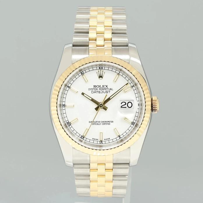 2010 MINT Rolex DateJust 116233 Jubilee Two Tone Gold Steel White Stick 36mm - 2