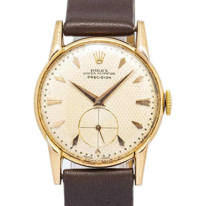Rolex Precision Vintage RARE 18k Rose Gold Waffle Dial Manual Winding Watch 32mm - 2