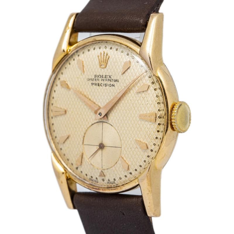 Rolex Precision Vintage RARE 18k Rose Gold Waffle Dial Manual Winding Watch 32mm - 3