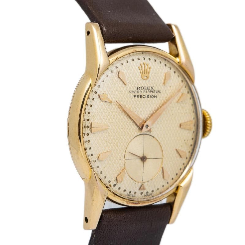 Rolex Precision Vintage RARE 18k Rose Gold Waffle Dial Manual Winding Watch 32mm - 4