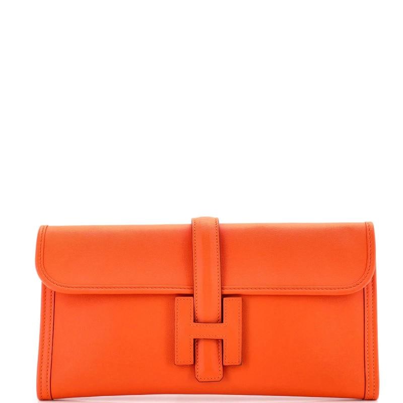 Hermes Jige Elan Clutch Swift 29: Condition: Pre-owned - Good,Brand: Hermes,Exterior Material: Leather,Style: Clutches,Exterior Color: Orange,Department: Women,Size: 29