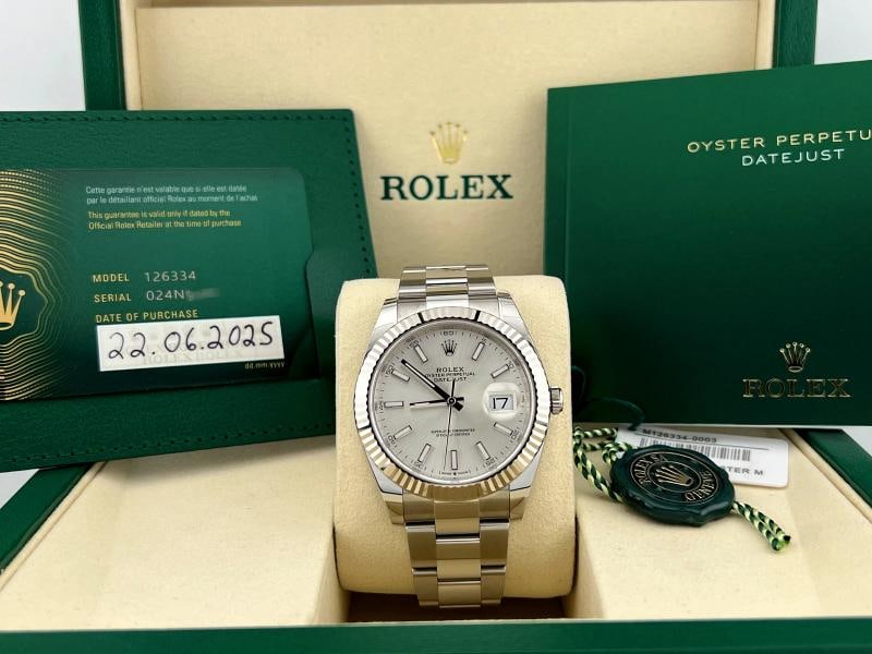 2025 Rolex Datejust 41 126334 41mm Silver Dial 18k White Gold Steel Box Paper - 11