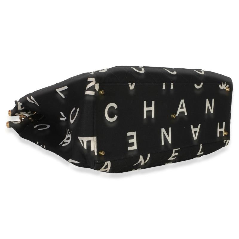 Chanel Vintage Black White Quilted Canvas Logo Tote - 7