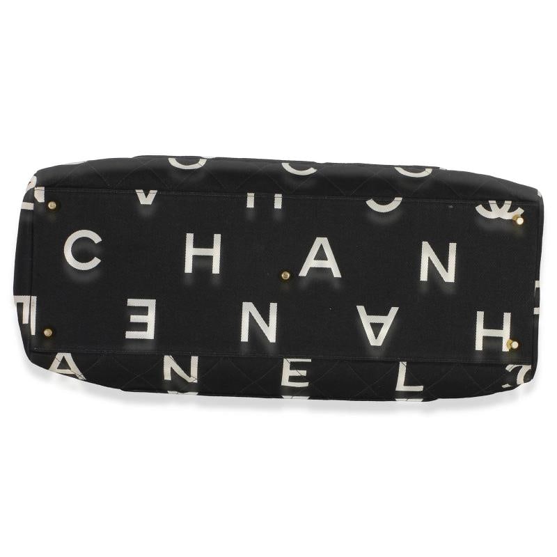 Chanel Vintage Black White Quilted Canvas Logo Tote - 8