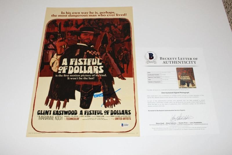 ACTOR CLINT EASTWOOD SIGNED 'A FISTFUL OF DOLLARS 12x18 MOVIE POSTER BECKETT COA - 2
