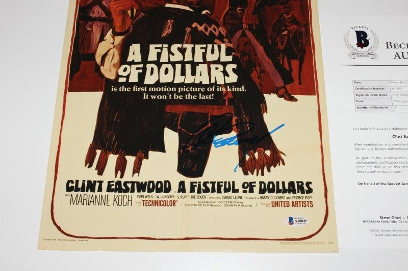 ACTOR CLINT EASTWOOD SIGNED 'A FISTFUL OF DOLLARS 12x18 MOVIE POSTER BECKETT COA - 3