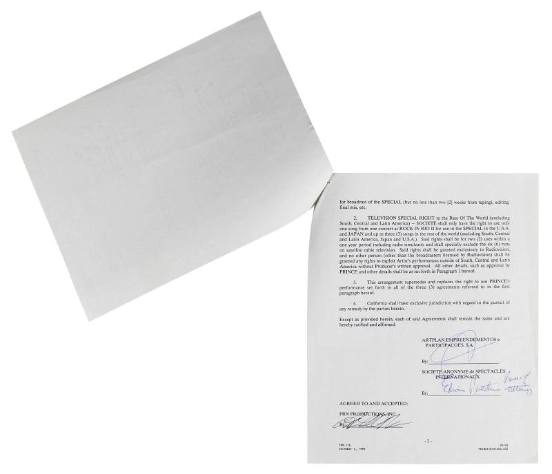Prince Signed 8.5x11 1991 Rock In Rio II Concert Festival Contract JSA #ZZ41328 - 3