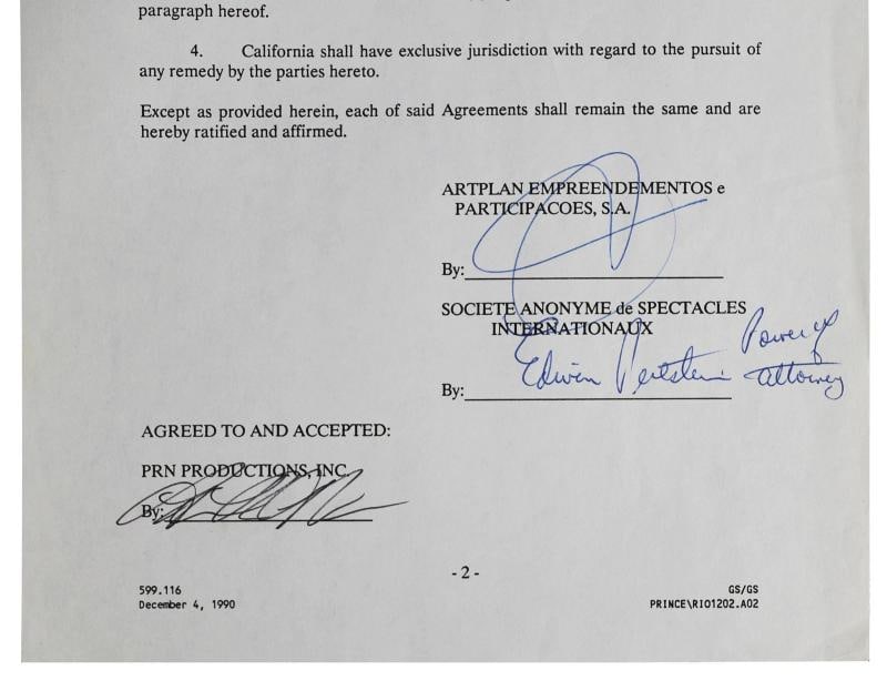Prince Signed 8.5x11 1991 Rock In Rio II Concert Festival Contract JSA #ZZ41328 - 4