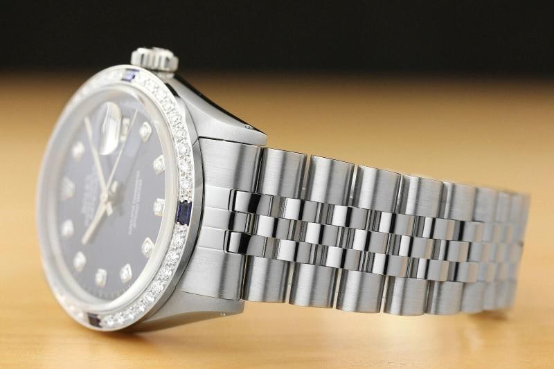 MENS ROLEX DATEJUST 18K WHITE GOLD SAPPHIRE DIAMOND & STAINLESS STEEL BLUE WATCH - 4