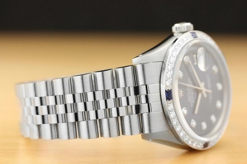 MENS ROLEX DATEJUST 18K WHITE GOLD SAPPHIRE DIAMOND & STAINLESS STEEL BLUE WATCH - 6
