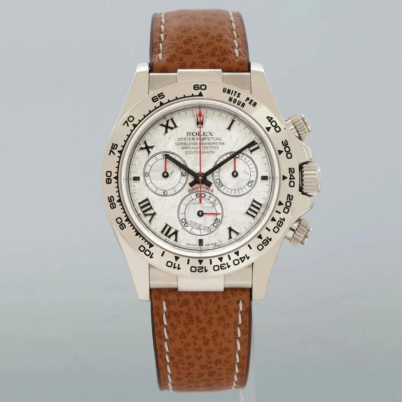 2006 MINT PAPERS Rolex Daytona 18k White Gold 116519 Meteorite Roman Leather - 2