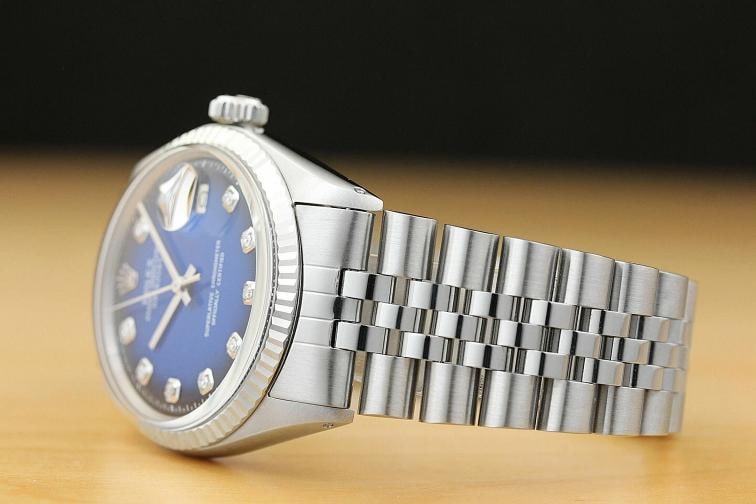 MENS ROLEX DATEJUST BLUE VIGNETTE DIAMOND 18K WHITE GOLD STAINLESS STEEL WATCH - 4