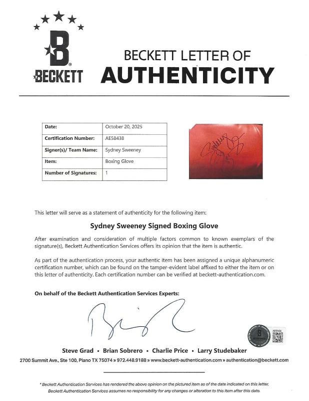 SYDNEY SWEENEY SIGNED BOXING GLOVE CHRISTY MARTIN MOVIE BECKETT COA ACTRESS BAS - 6