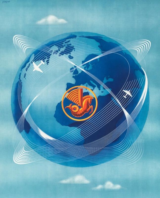 Original Vintage Air France Poster - Plaquet - Pegasus Shrimp - Aviation - 1948 - 3