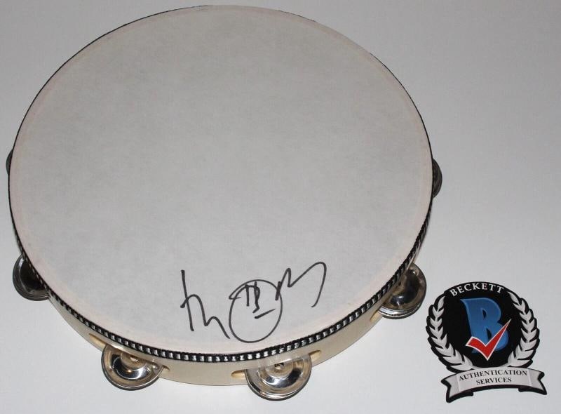 SINGER THOM YOKRE RADIOHEAD SIGNED HAND PERCUSSION TAMBOURINE BECKETT BAS COA - 2