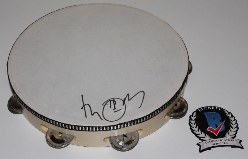 SINGER THOM YOKRE RADIOHEAD SIGNED HAND PERCUSSION TAMBOURINE BECKETT BAS COA - 3