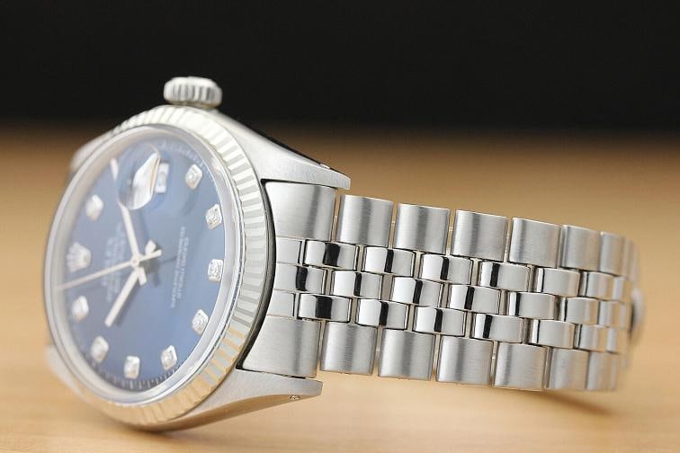 ROLEX MENS DATEJUST 1601 BLUE DIAMOND 18K WHITE GOLD STAINLESS STEEL WATCH - 4