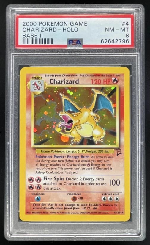 2000 Pokemon Set 2 #4/130 Charizard Holo PSA 8: Condition: Graded - Other 8: Professionally graded ,Franchise: Pokemon, Country of Origin: United States