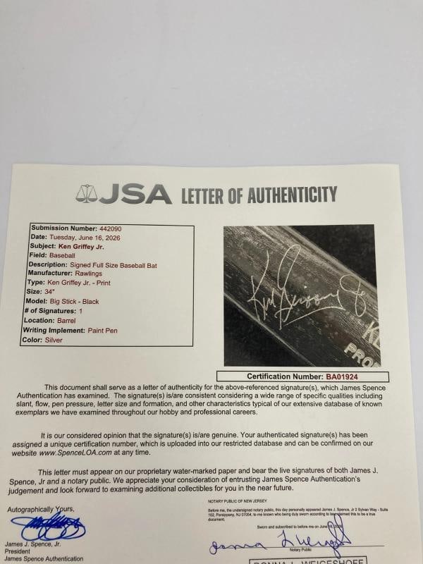 Ken Griffey Jr Signed Rawlings Game Model Baseball Bat JSA COA - 4