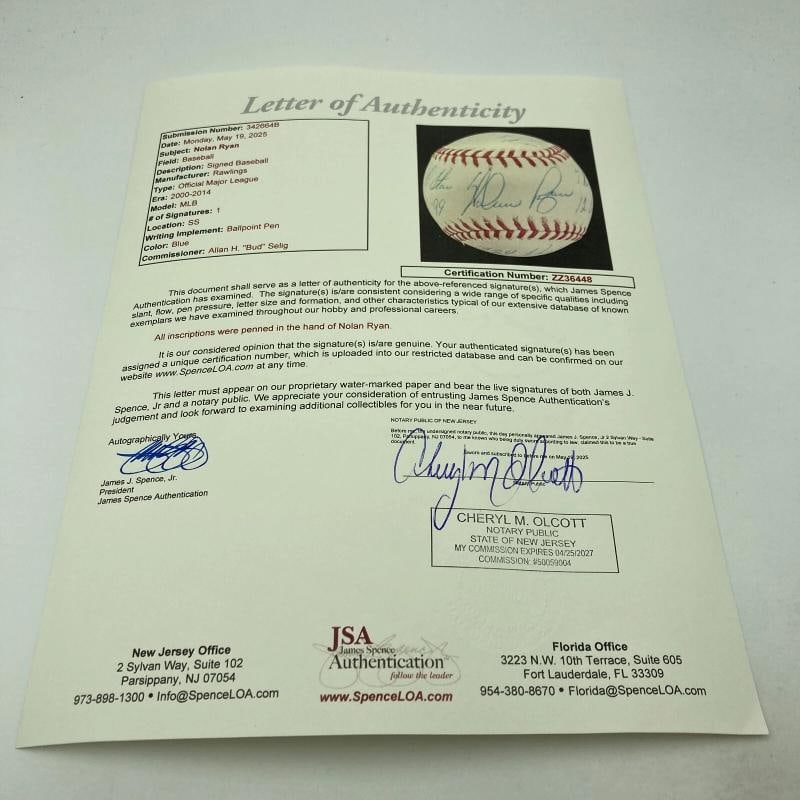 Beautiful Nolan Ryan Signed Heavily Inscribed Career STAT Baseball JSA COA - 10