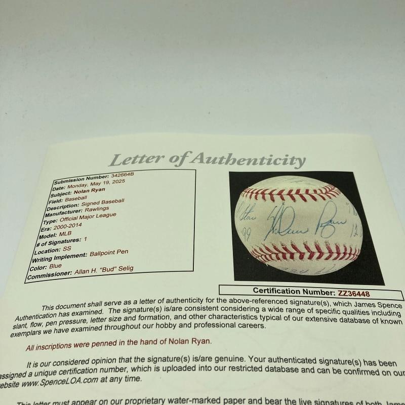 Beautiful Nolan Ryan Signed Heavily Inscribed Career STAT Baseball JSA COA - 11
