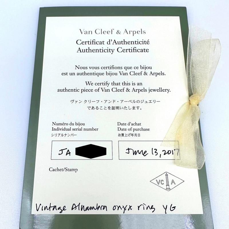 Van Cleef & Arpels Vintage Alhambra Black Onyx Diamond Ring 18k Gold COA Box - 5
