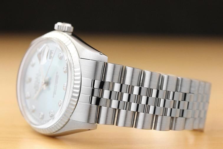 MENS ROLEX DATEJUST 1601 ICE BLUE DIAMOND 18K WHITE GOLD STAINLESS STEEL WATCH - 4