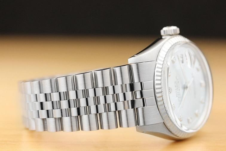 MENS ROLEX DATEJUST 1601 ICE BLUE DIAMOND 18K WHITE GOLD STAINLESS STEEL WATCH - 6