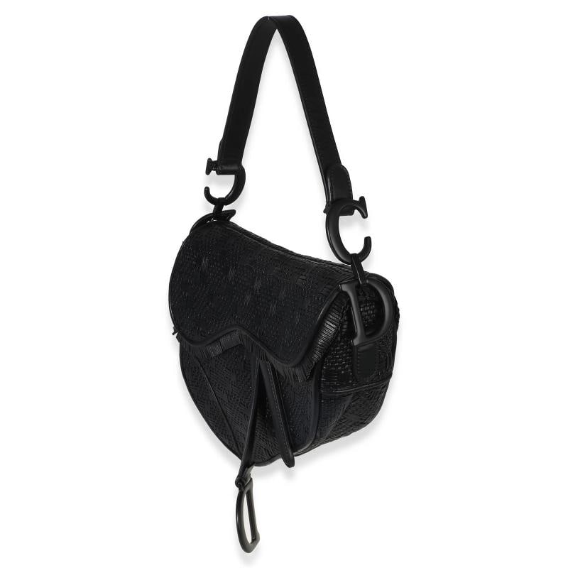 Christian Dior Black Ultramatte Woven Calfskin Saddle Bag - 3