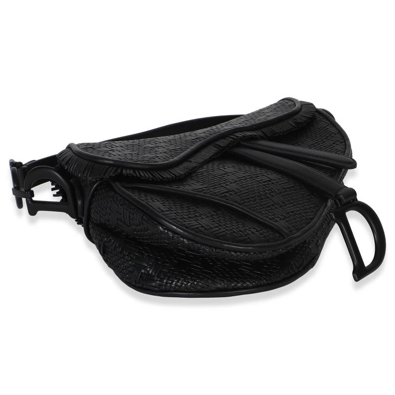 Christian Dior Black Ultramatte Woven Calfskin Saddle Bag - 5