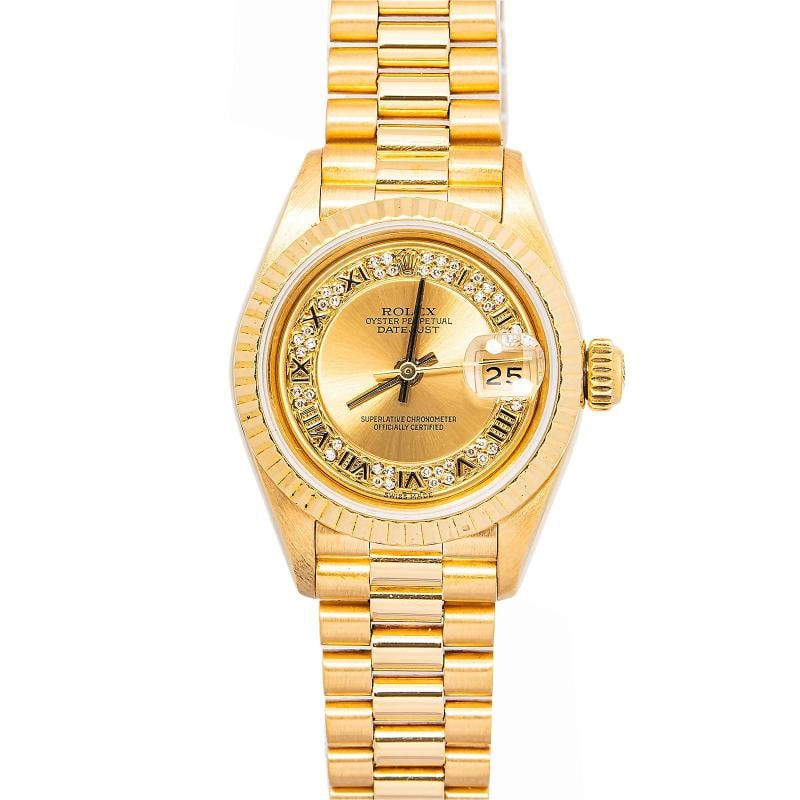 Rolex Datejust 69178 Papers President 18K Factory Diamond Champagne Dial 26MM: Condition: Pre-owned - Good: This item has been gently used but is in good condition. It might have a few signs of wear, like light scratches or tarnishing.,Brand: Rolex,REFERENCE: 69178,WARRANTY: 1 Y