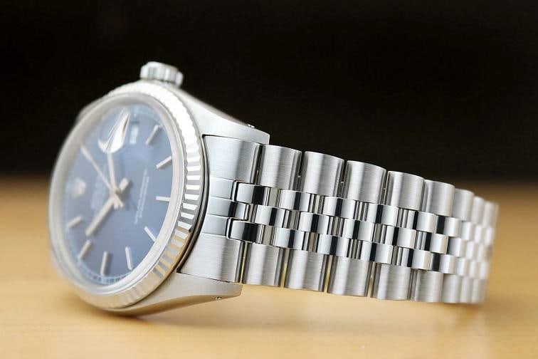 ROLEX MENS DATEJUST 16014 BLUE DIAL 18K WHITE GOLD STAINLESS STEEL WATCH - 4