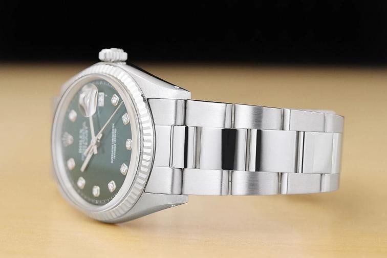 ROLEX MENS DATEJUST GREEN DIAMOND DIAL 18K WHITE GOLD STEEL WATCH w/ OYSTER BAND - 4
