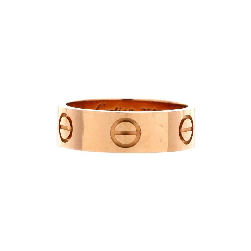 Cartier Love Band Ring 18K Rose Gold: Condition: Pre-owned - Good,Brand: Cartier,Main Stone: Unknown,Metal: 18K Rose Gold,Metal Purity: 18K,Ring Size: 5.75 - 51,Type: Ring,Color: Rose Gold,Style: 18K Rose Gold,Material: 18K Rose Gold