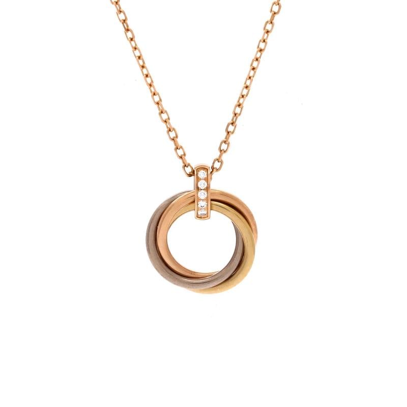 Cartier Trinity Pendant Necklace 18K Tricolor Gold and Diamonds: Condition: Pre-owned - Good,Brand: Cartier,Main Stone: Diamond,Metal: 18K Tri Colored Gold,Metal Purity: 18K,Style: Pendant,Type: Necklace,Color: Tricolor Gold,Material: 18K Rose Gold, 18K White