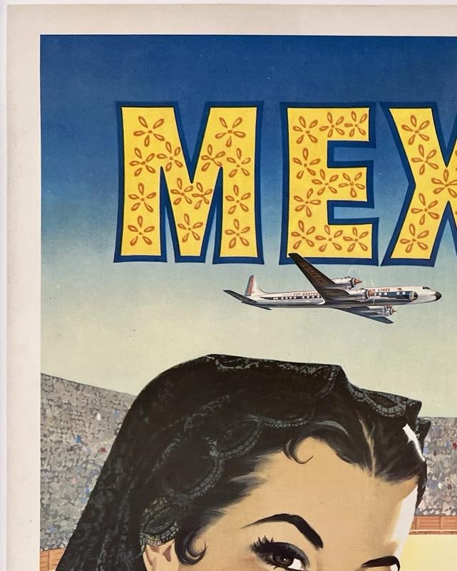 Original Vintage Poster MEXICO CAPITAL EASTERN AIR LINES Airline Travel LINEN - 2