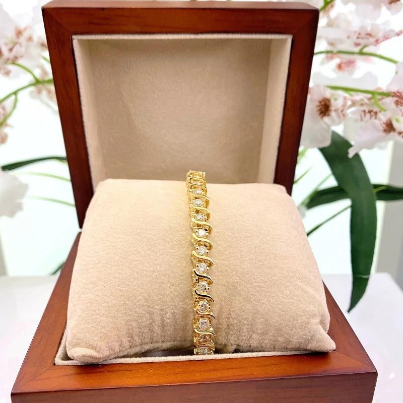 Diamond S Link Tennis Bracelet 14K Yellow Gold - 3