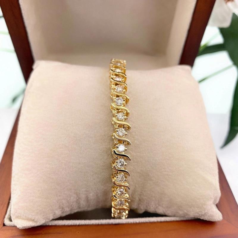 Diamond S Link Tennis Bracelet 14K Yellow Gold - 4