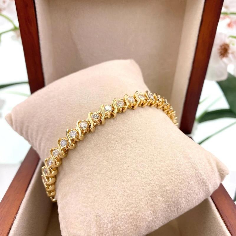 Diamond S Link Tennis Bracelet 14K Yellow Gold - 5