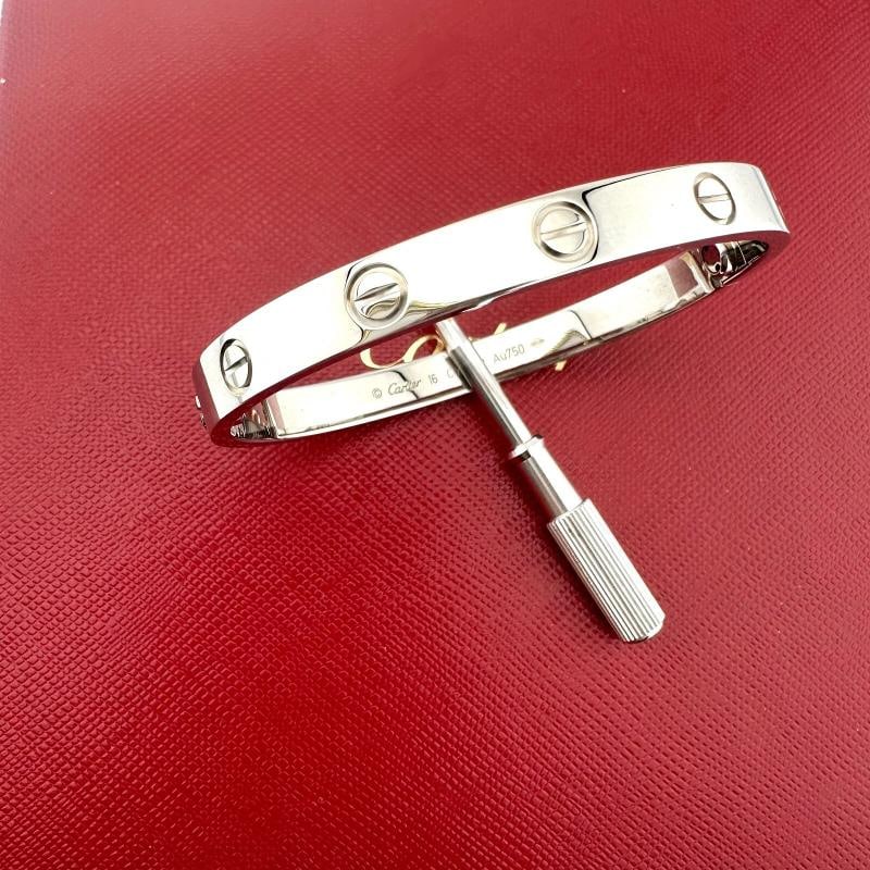 Cartier LOVE 18k White Gold Classic Model Bracelet Size 16 Box - 7