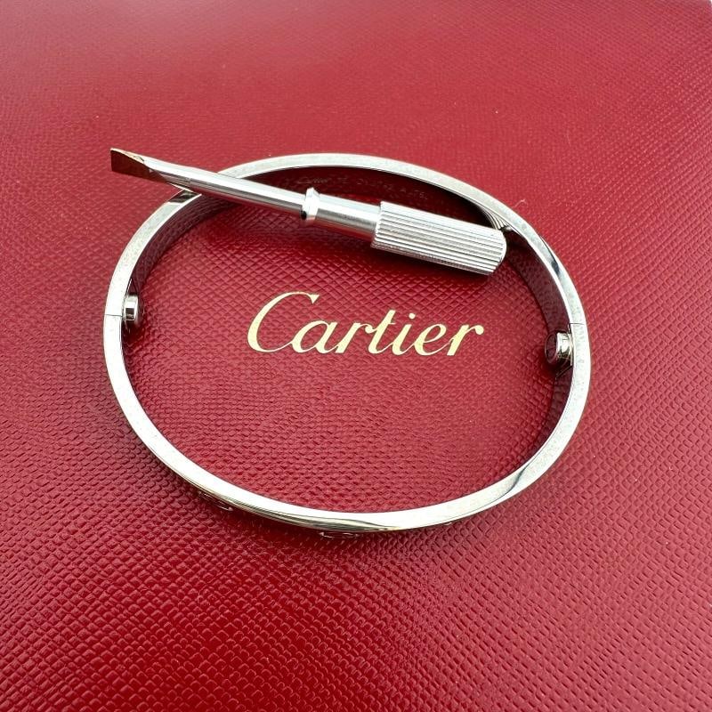 Cartier LOVE 18k White Gold Classic Model Bracelet Size 16 Box - 9
