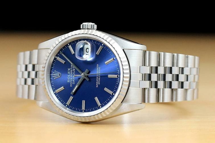 ROLEX MENS DATEJUST 16234 BLUE QUICKSET 18K WHITE GOLD STEEL WATCH + ROLEX BAND - 2